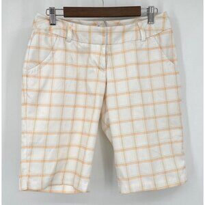 Adidas Climalite Plaid Shorts Women 4 White Orange Golf Athletic Sports